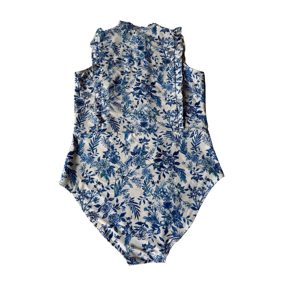 Mott50 Swimsuit Floral Ruffle One Piece Blueberry Fields Blue White XL - Picture 4 of 8